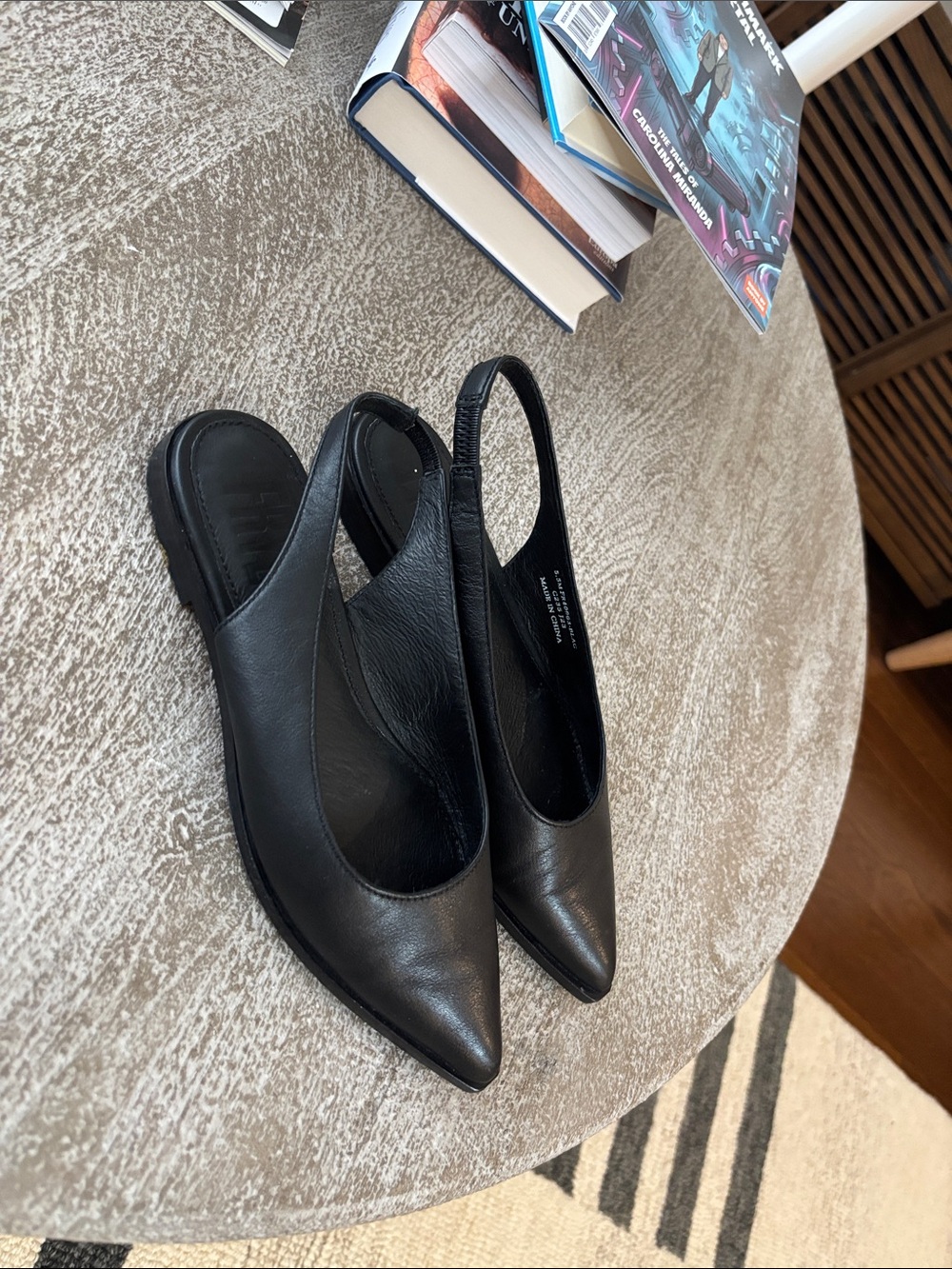 Frye Black Pointed Slingback Leather Flats - Picture 3 of 4